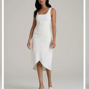 American Tall Squareneck Ruched Jersey Dress for Tall Women in White - XL